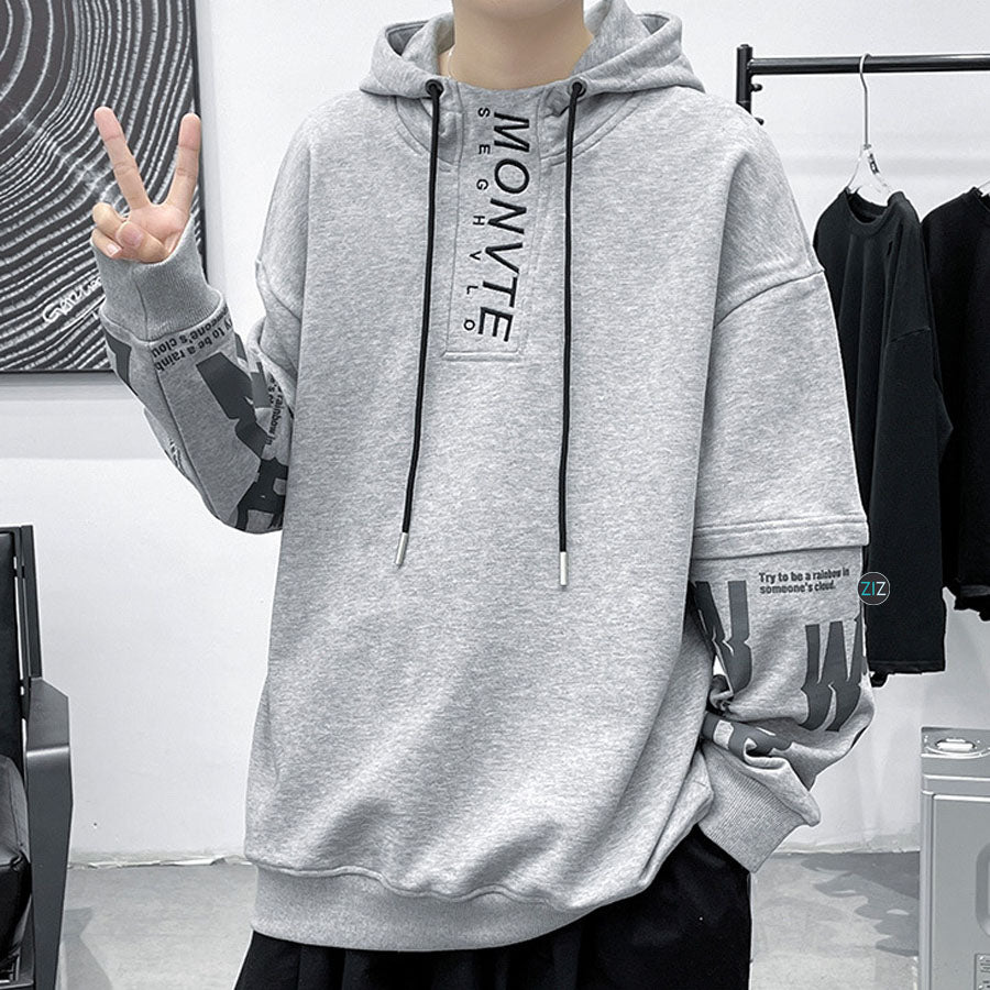 Áo Hoodie Nam Nữ form rộng - Letter Casual Oversize Hoodie Light Grey
