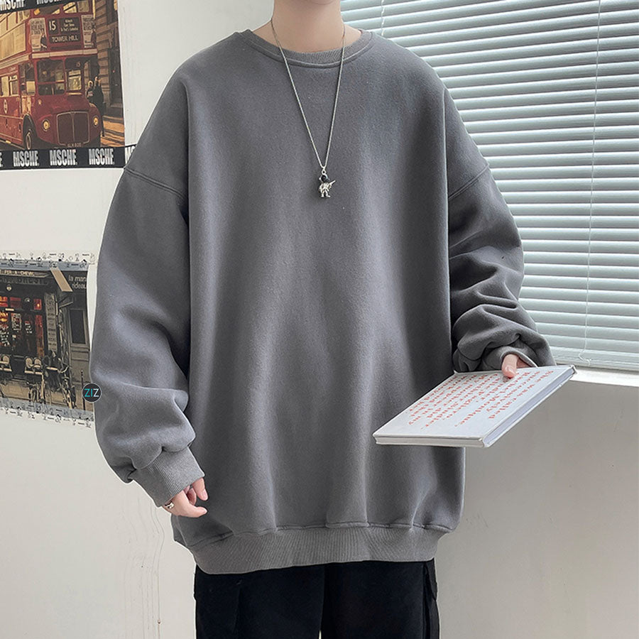 Áo Sweater form rộng trơn Nam Nữ Unisex - Basic Oversize Sweater Dark Grey