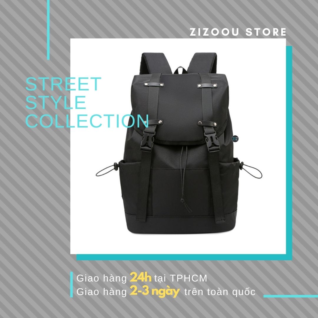 Balo ngầu Nam Nữ du lịch đi chơi đi học, chống nước - Black Plain One-Section Knapsack - ZiZoou Store - Streetwear