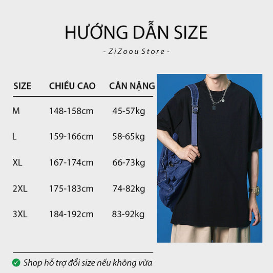Bảng hướng dẫn chọn size áo phông đen unisex, form rộng phù hợp với mọi vóc dáng, tạo nên phong cách thời trang trẻ trung