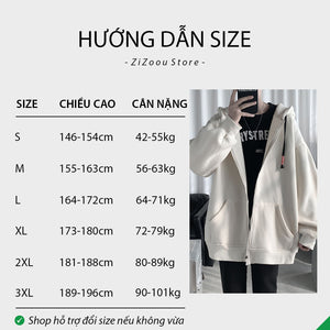 Hướng dẫn size cho áo khoác hoodie nam nữ theo chiều cao và cân nặng chuẩn, giúp chọn đúng size phù hợp với từng dáng người