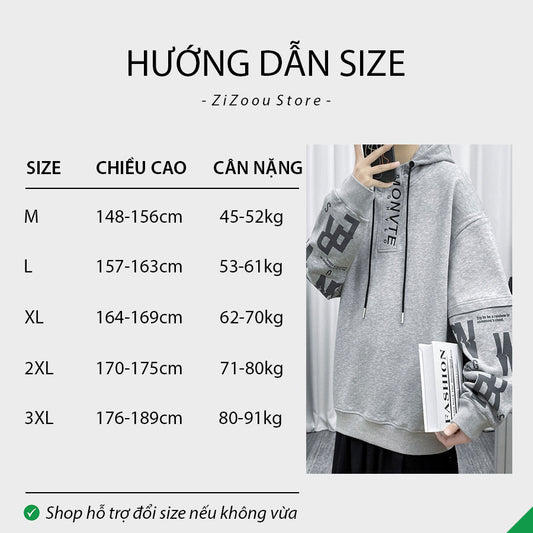 Áo Hoodie Nam Nữ form rộng - Letter Casual Oversize Hoodie Light Grey