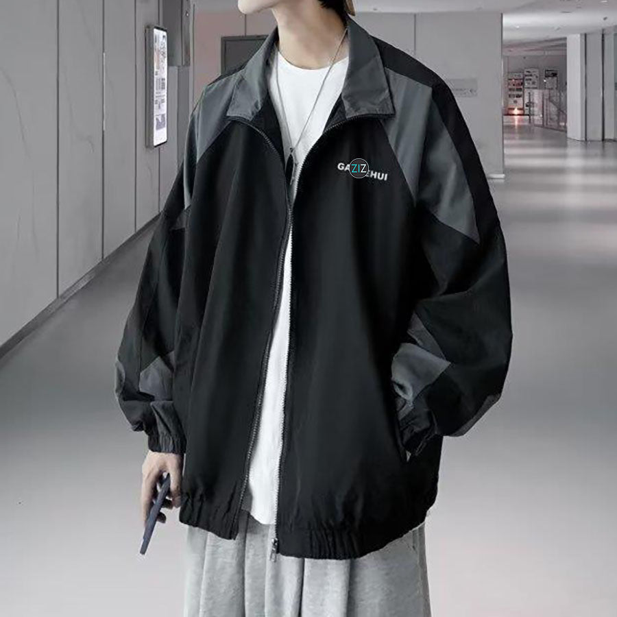 Áo khoác Jacket form rộng, phong cách streetwear, vải dù nhẹ cao cấp chống gió, màu đen sọc xám, dễ phối đồ với quần jogger