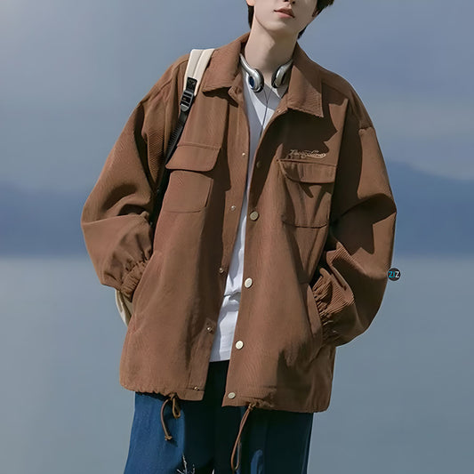 Áo khoác nam nữ đẹp trơn form rộng - Casual Japanese Jacket in Brown