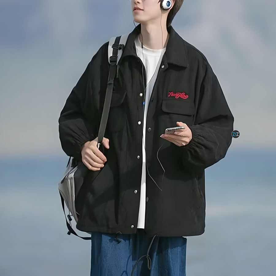 Áo khoác nam nữ đẹp trơn form rộng - Casual Japanese Jacket in Black