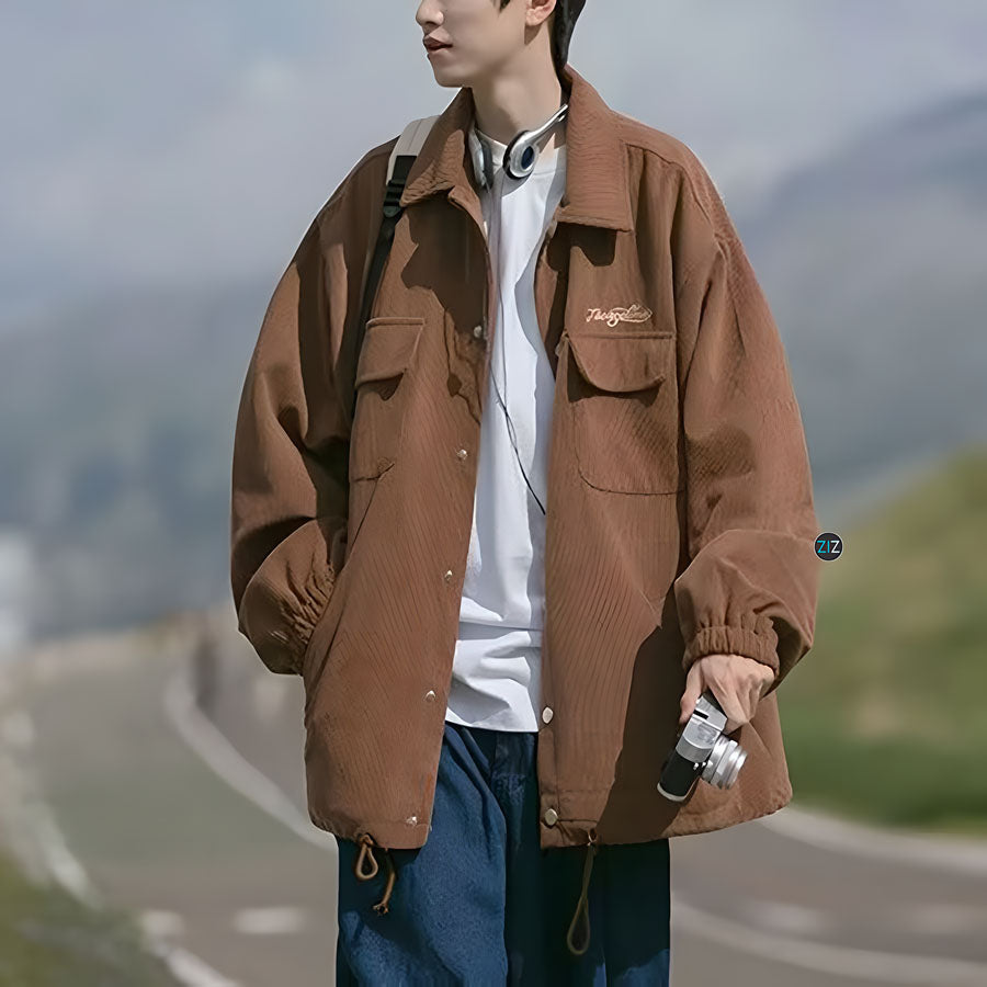 Áo khoác nam nữ đẹp trơn form rộng - Casual Japanese Jacket in Brown