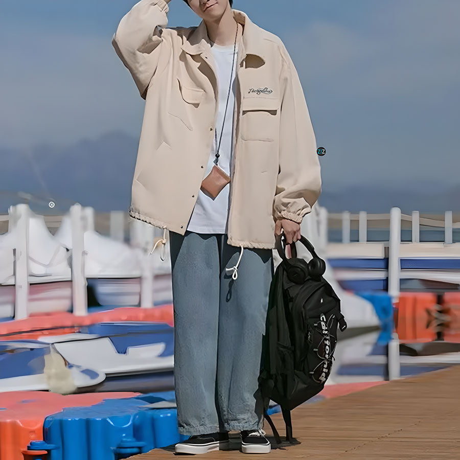 Áo khoác nam nữ đẹp trơn form rộng - Casual Japanese Jacket in Beige