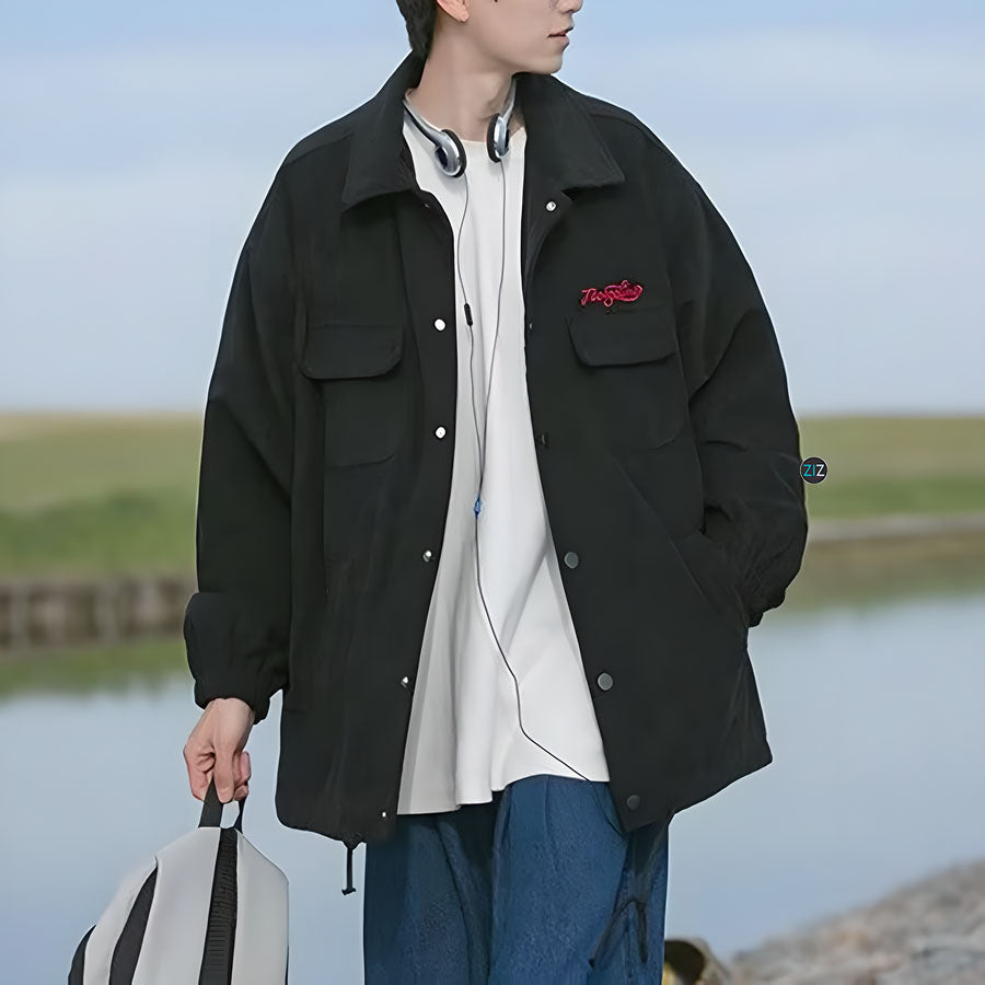 Áo khoác nam nữ đẹp trơn form rộng - Casual Japanese Jacket in Black