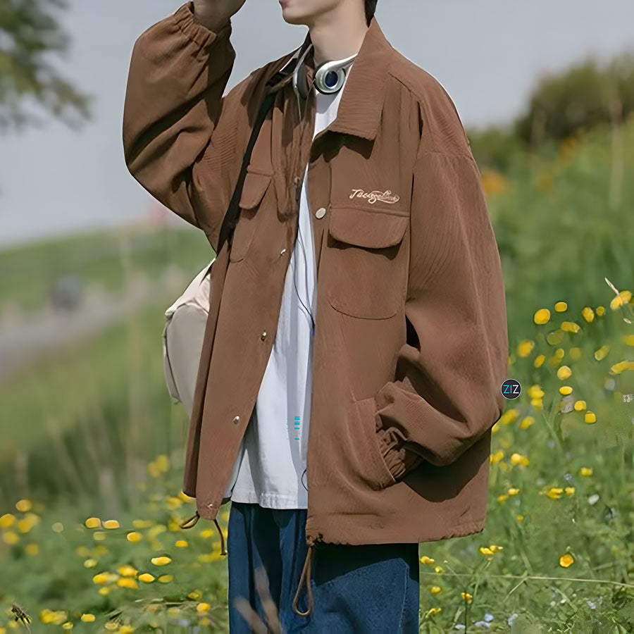 Áo khoác nam nữ đẹp trơn form rộng - Casual Japanese Jacket in Brown