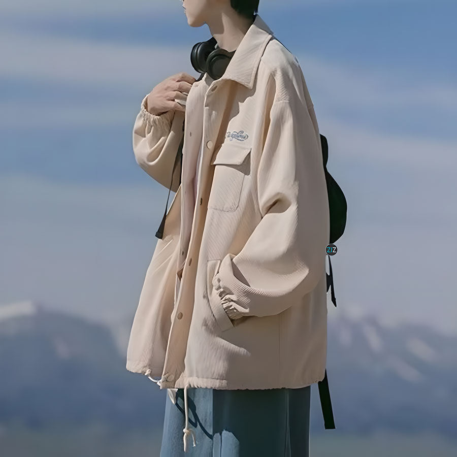 Áo khoác nam nữ đẹp trơn form rộng - Casual Japanese Jacket in Beige