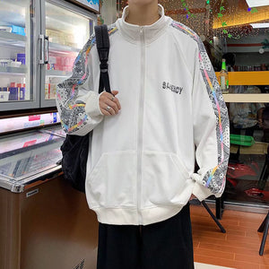 Áo khoác Nam Nữ đẹp form rộng viền cá tính - Casual Sport Loose Jacket in White