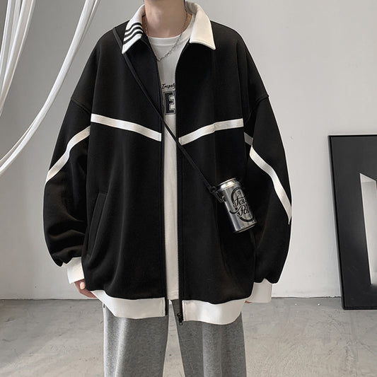 Áo khoác Nam Nữ form rộng đẹp streetwear đen oversize, chất liệu nỉ da cá mềm, điểm nhấn đường kẻ trắng tạo thêm cá tính