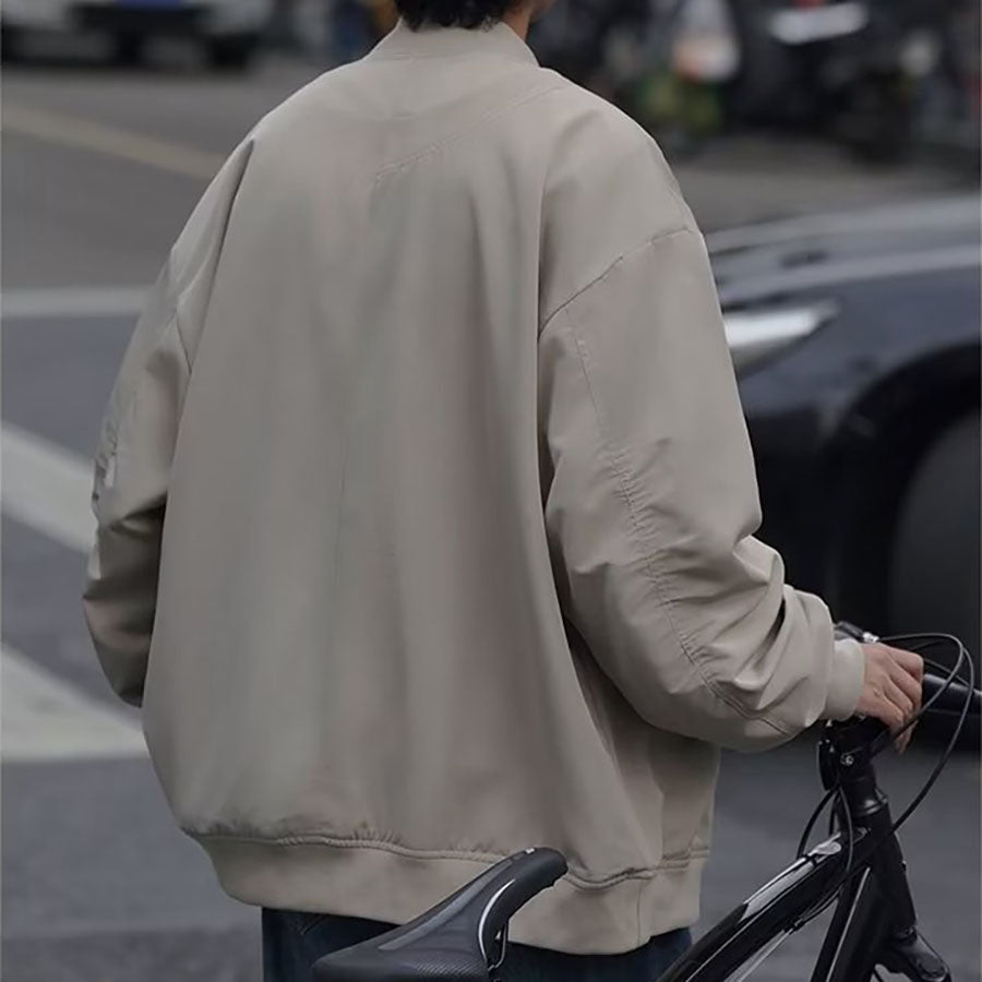 Áo khoác nam nữ trơn basic form rộng - Vintage Retro Design Jacket in White-Grey