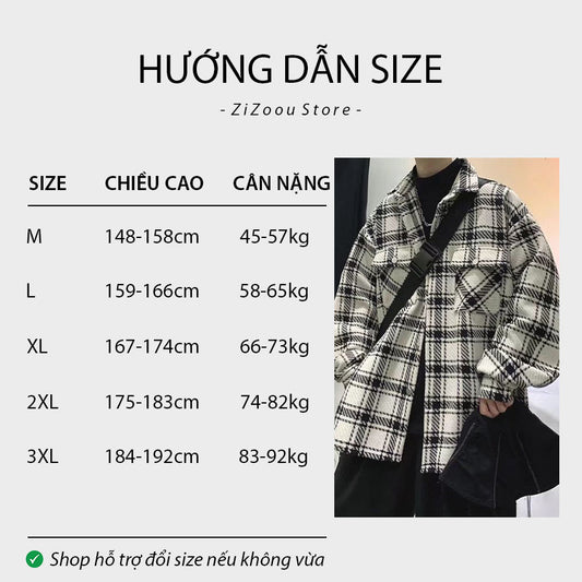 Áo khoác Nam Nữ sọc caro đẹp form rộng - Casual Japanese Jacket in White-Black