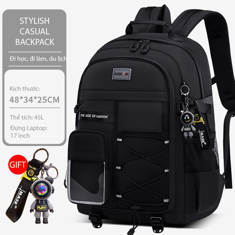 Balo Nam Nữ thời trang cao cấp, hộp vuông multibox, chống sốc, chống nước [Màu đen] - City StreetStyle Backpack V4 in Black
