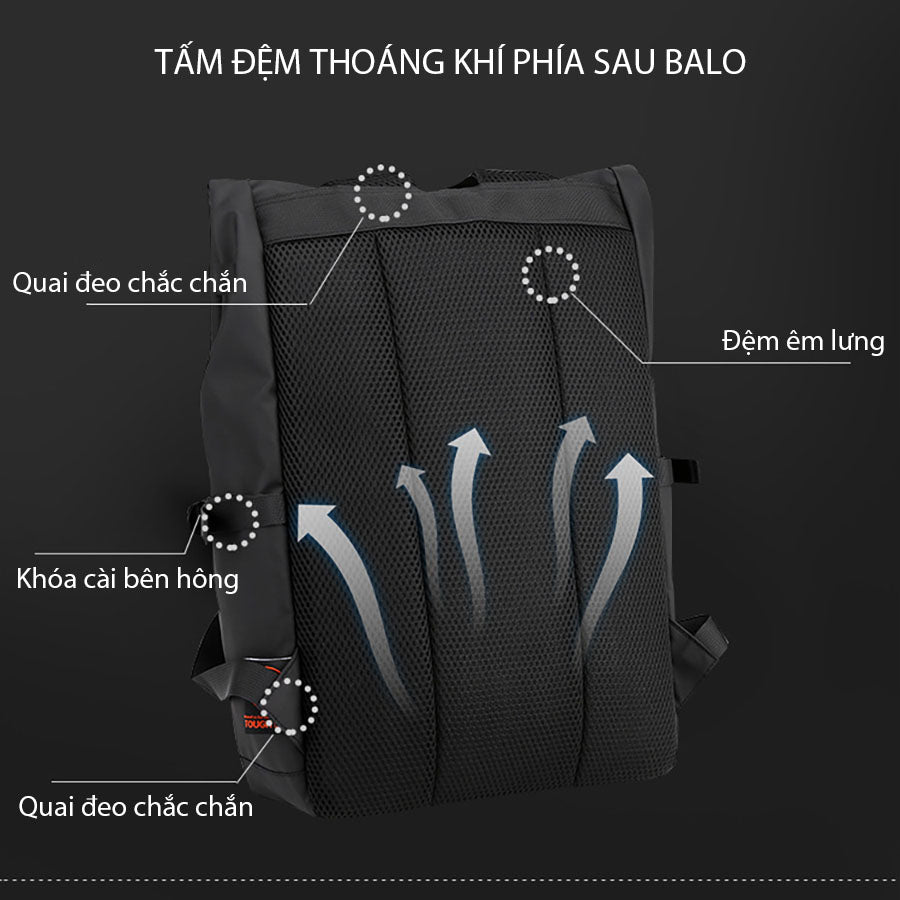 Miếng lót đệm êm ái phía sau lưng balo mang lại cảm giác dễ chịu khi mang đồ nặng hoặc mang lâu