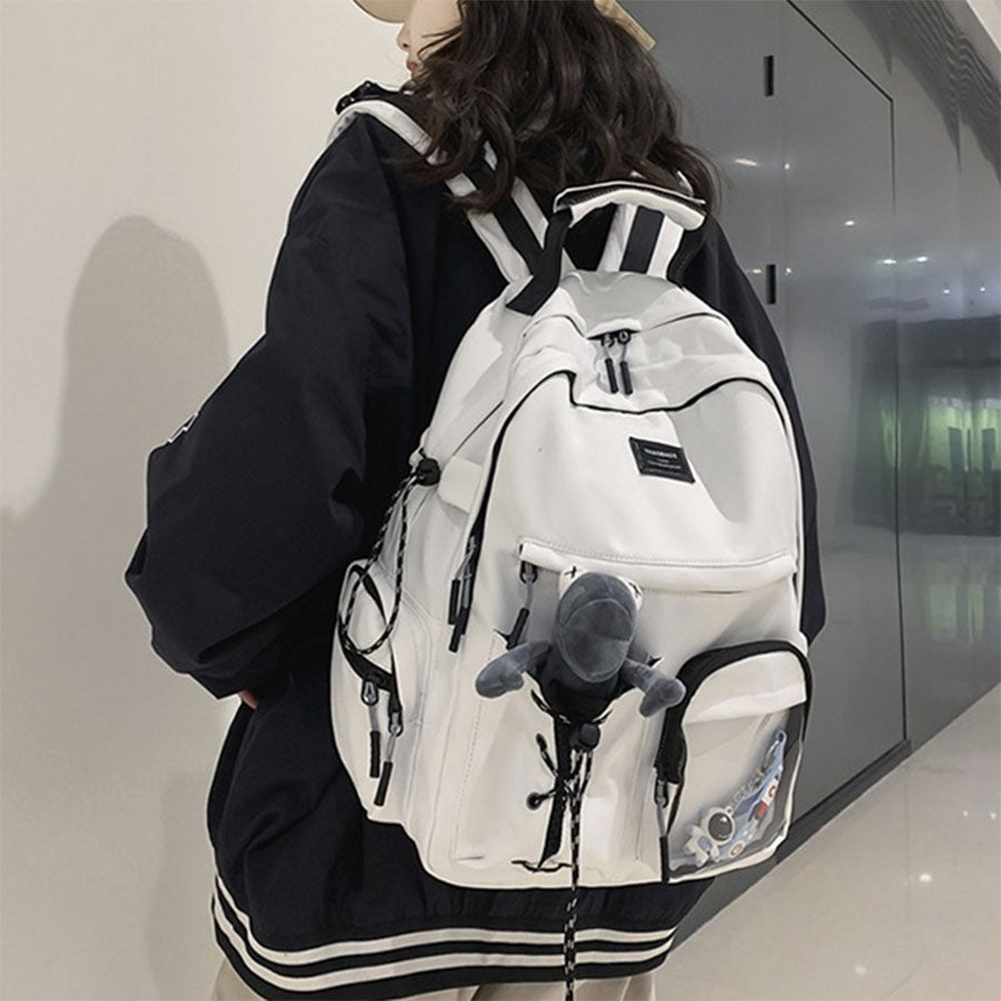 Balo chất Nam Nữ thời trang, có ngăn trong suốt, chống sốc, chống nước [Màu trắng] - City StreetStyle Backpack V3 in White