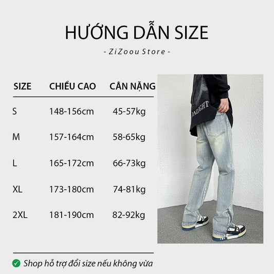 Quần Jeans Nam Nữ form vừa có khóa kéo zip cá tính - Zipper Sides Relaxed Jeans in Blue