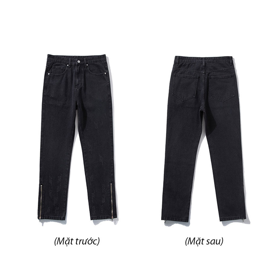 Quần Jeans Nam Nữ form vừa có khóa kéo zip cá tính - Zipper Sides Relaxed Jeans in Black