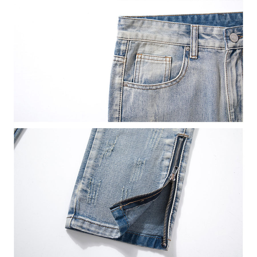 Jeans xanh nhạt chất liệu denim bền, thiết kế khóa kéo gấu độc lạ mới mẻ mang lại phong cách thời trang hiện đại cool ngầu