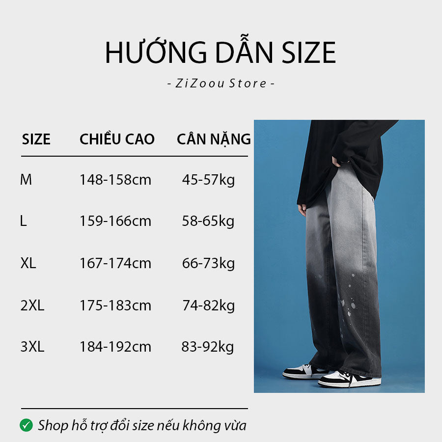 Quần Baggy Nam Nữ ống rộng 2 màu - Japanese Art Baggy Denim in Black Grey