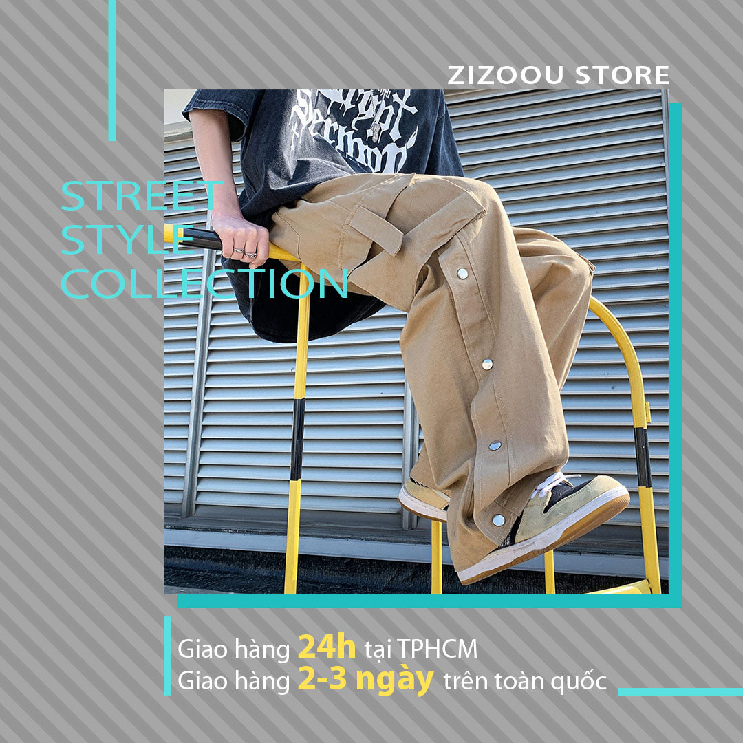 Quần unisex ống rộng có túi hộp, chất kaki bền bỉ, dễ phối đồ phong cách streetwear cho học sinh, sinh viên, người du lịch