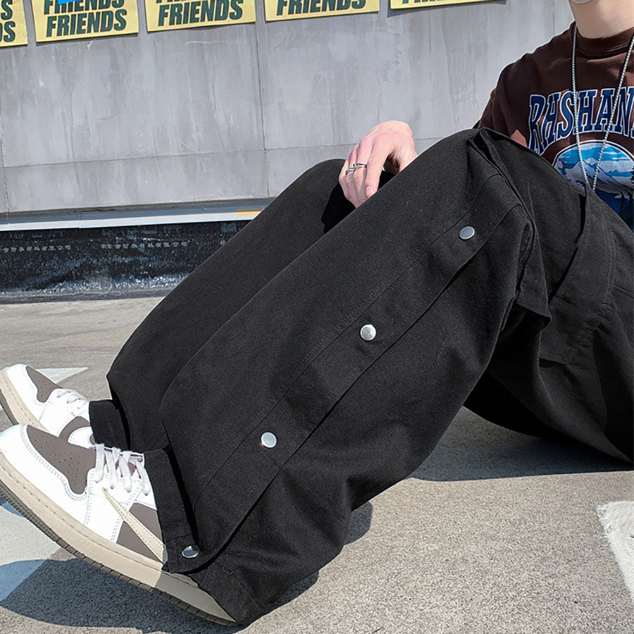 Quần Baggy Kaki túi hộp Nam Nữ cá tính - Casual Snap Button Cargo Pants in Black