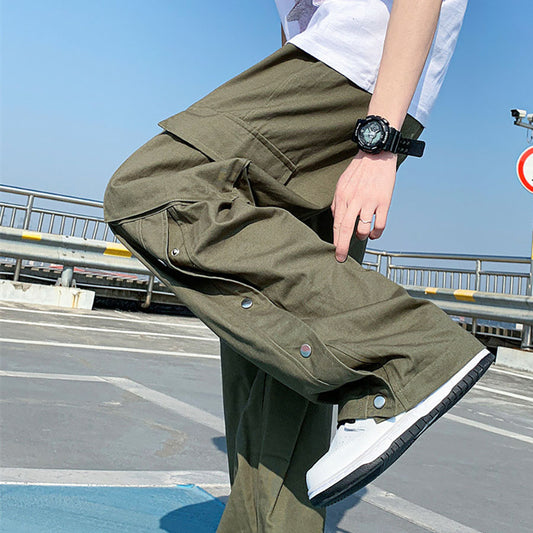 Quần Baggy Kaki túi hộp Nam Nữ cá tính - Casual Snap Button Cargo Pants in MossGreen