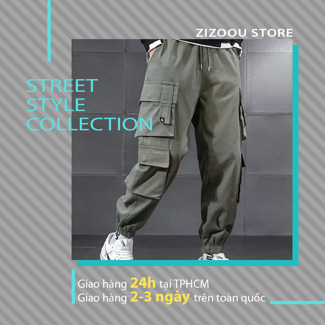 Quần Cargo túi hộp Nam Nữ form vừa - Regular Convenient Side Pocket Cargo Pants in Army Green