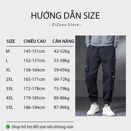 Quần Cargo túi hộp Nam Nữ form vừa - Regular Convenient Side Pocket Cargo Pants in Black