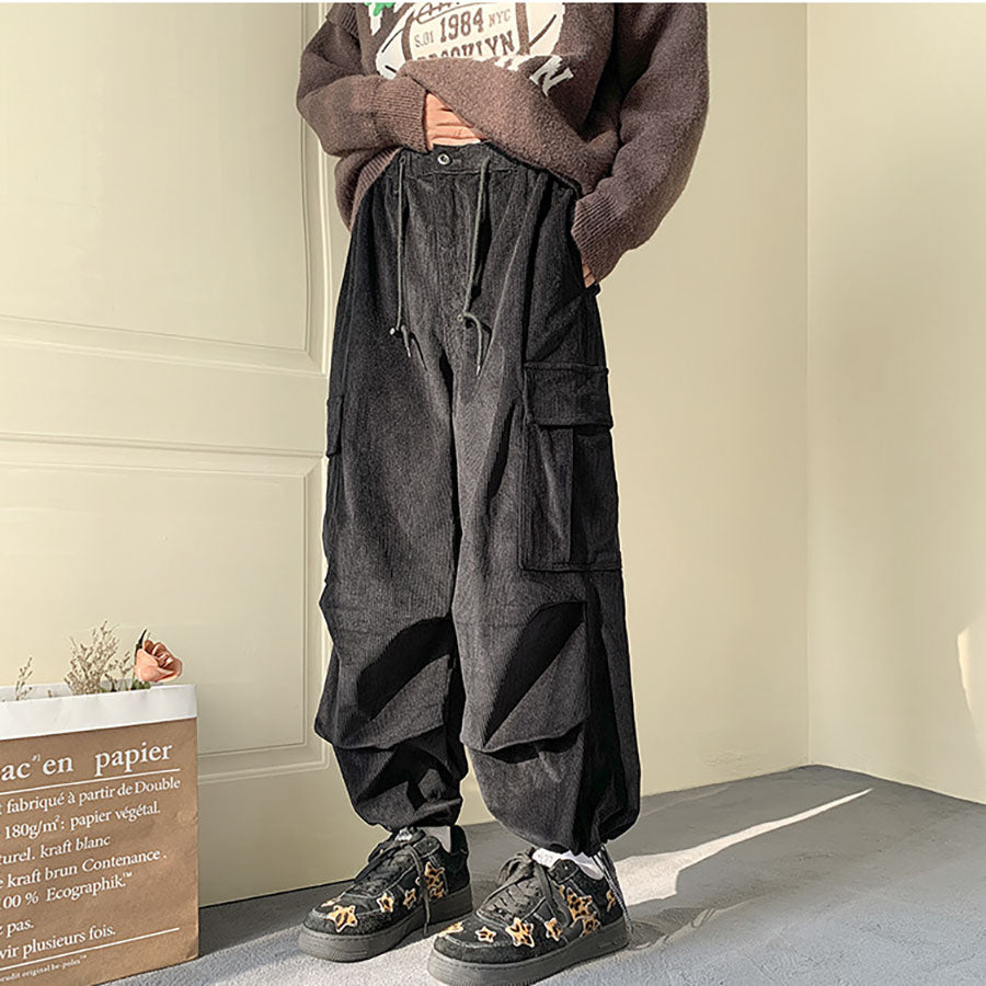 Quần Túi hộp form rộng Nam Nữ - Casual Retro Pockets Pants in Black
