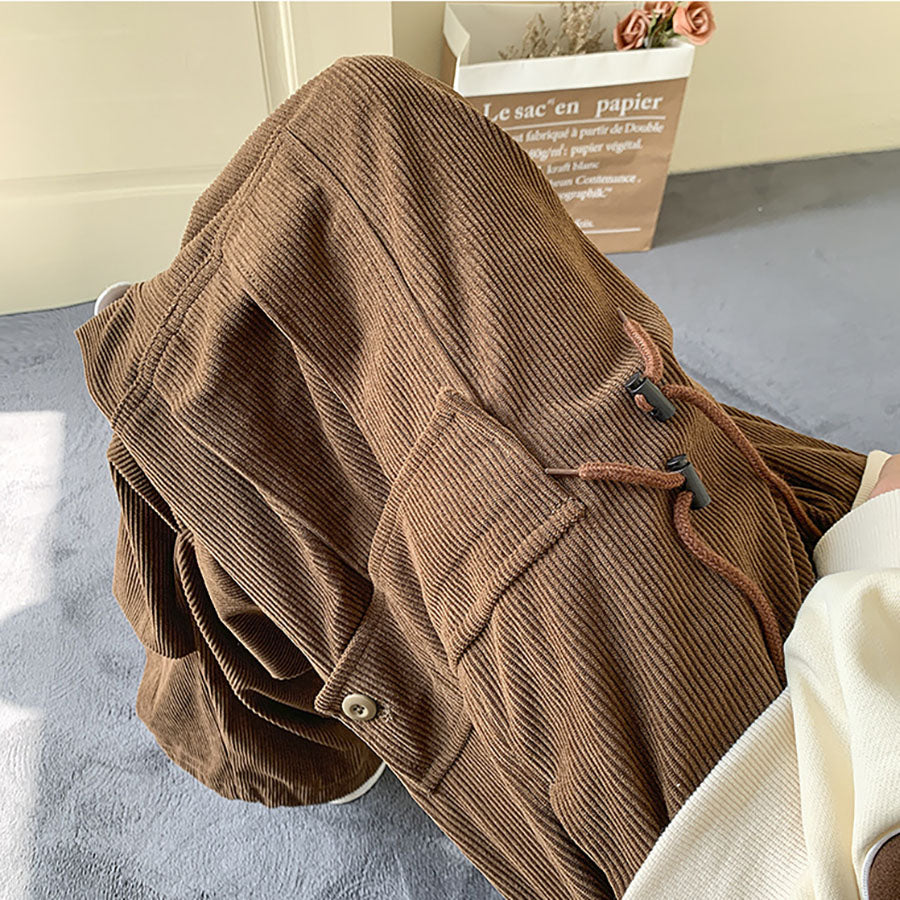 Quần Túi hộp form rộng Nam Nữ - Casual Retro Pockets Pants in Brown