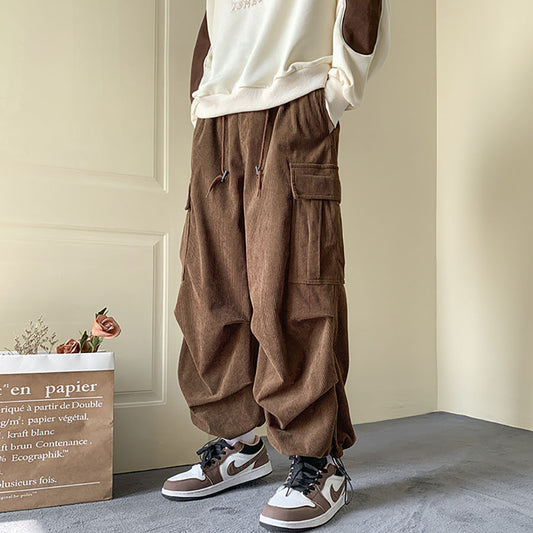 Quần Túi hộp form rộng Nam Nữ - Casual Retro Pockets Pants in Brown