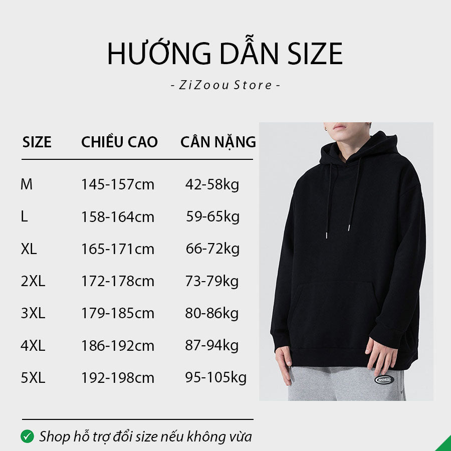 Bảng chọn size áo hoodie nam nữ theo chiều cao và cân nặng, hướng dẫn chi tiết giúp chọn đúng size phù hợp với từng vóc dáng