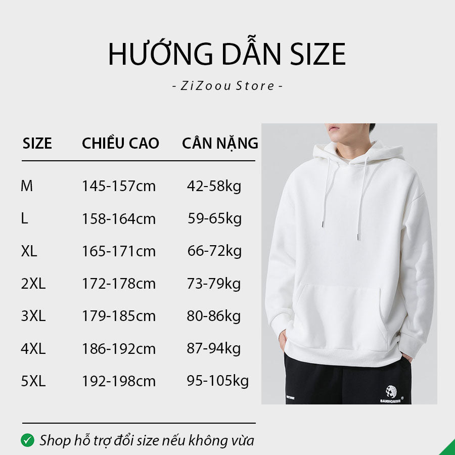 Bảng size áo hoodie nam nữ theo chiều cao và cân nặng chuẩn, hướng dẫn giúp chọn đúng size phù hợp với từng dáng người