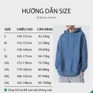 Bảng size hoodie form rộng dành cho nam nữ theo chiều cao và cân nặng, hướng dẫn chi tiết giúp chọn đúng size hợp vóc dáng