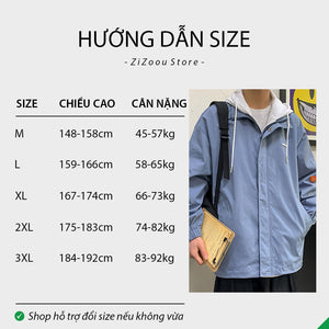 Bảng chọn size áo khoác dù nam nữ theo chiều cao và cân nặng chuẩn, giúp hướng dẫn đúng size phù hợp với từng dáng người