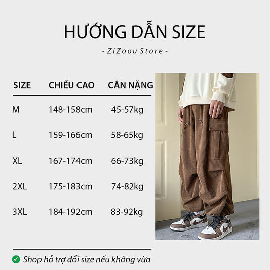 Chọn size theo chiều cao và cân nặng của nam và nữ cho quần jogger ống rộng túi hộp, hướng dẫn chi tiết giúp chọn đúng mẫu