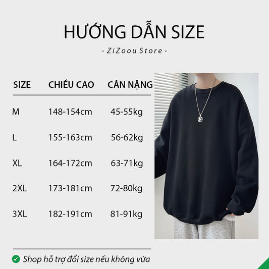 Bảng chọn size áo sweater form rộng nam nữ theo chiều cao và cân nặng chuẩn, hướng dẫn chọn đúng size phù hợp với dáng người