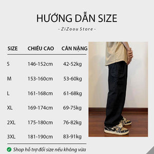 Size quần kaki ống rộng theo chiều cao và cân nặng của nam và nữ, giúp chọn đúng form quần phù hợp với từng vóc dáng