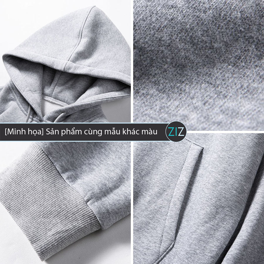 Thiết kế hoodie trơn đơn giản, mũ có dây rút và túi lớn phía trước, cổ tay áo bo chun, dễ phối đồ, chất liệu vải mềm mặc mát