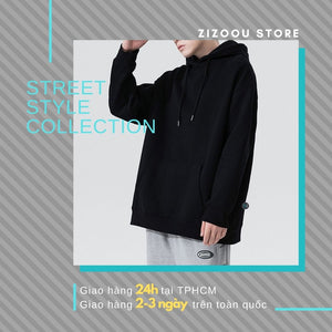 Áo hoodie đen unisex thiết kế trơn đơn giản basic, form rộng trẻ trung phù hợp với mọi phong cách, có mũ trùm, tay bo gấu