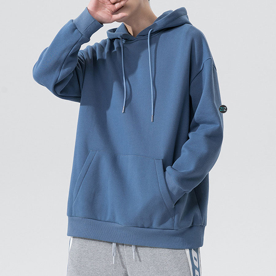 Áo Hoodie màu xanh dương mẫu trơn với chất liệu nỉ da cá mềm cao cấp, bo gấu tay áo, phù hợp cho dạo phố, đi học, đi làm