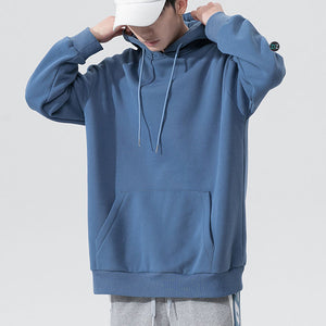 Hoodie unisex màu xanh dương nhạt, chất nỉ chân cua cao cấp, mũ dây rút và túi lớn phía trước, mặc đi chơi, dạo phố, du lịch