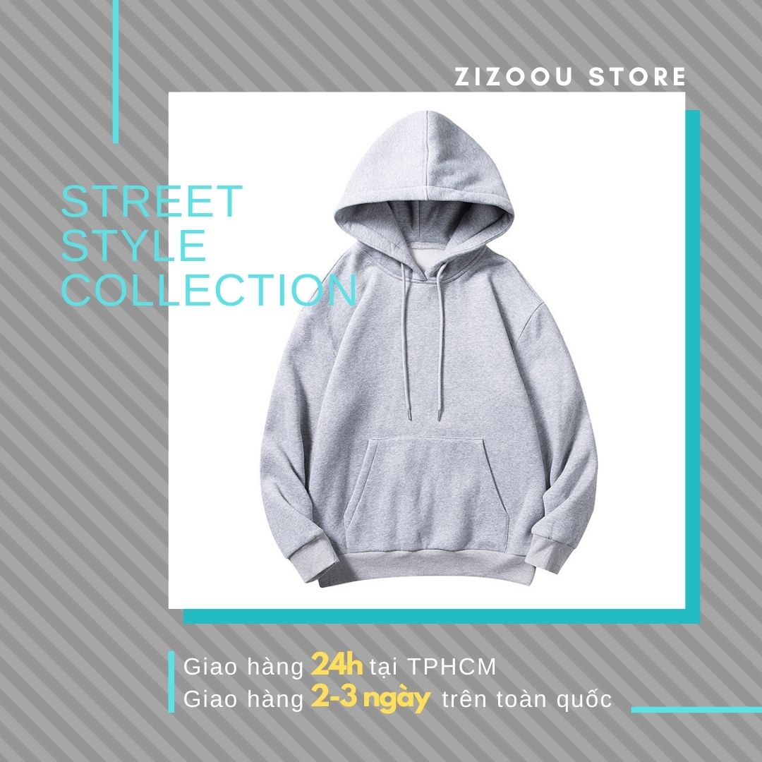 Áo Hoodie Nam Nữ trơn form rộng - Basic Casual Hoodie in Grey