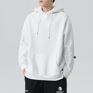 Áo Hoodie màu trắng với thiết kế đơn giản trơn suông, bo chun cổ tay và gấu áo, vải mềm mát, mặc đi học, đi chơi, dạo phố