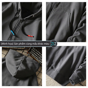 Áo hoodie dáng rộng thoải mái, dây kéo zip ở giữa tiện lợi, có nón và túi trước, phù hợp nam nữ mặc đi học, đi làm, du lịch