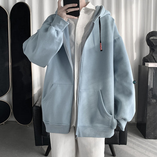 Áo Hoodie Nam Nữ form rộng oversized có khóa kéo zip, màu xanh pastel, vải nỉ da cá mềm mại, mũ trùm và túi lớn phía trước