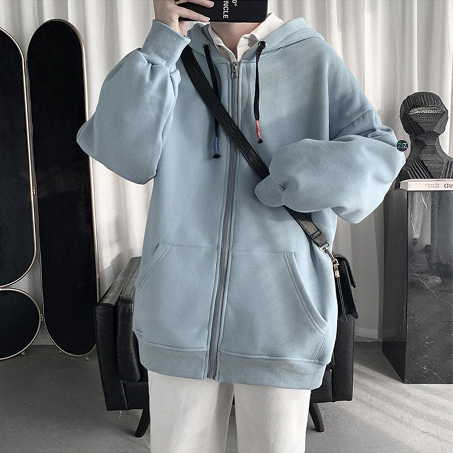 Áo khoác Hoodie Nam Nữ form rộng - Basic Oversize Zip-Up Hoodie in Blue