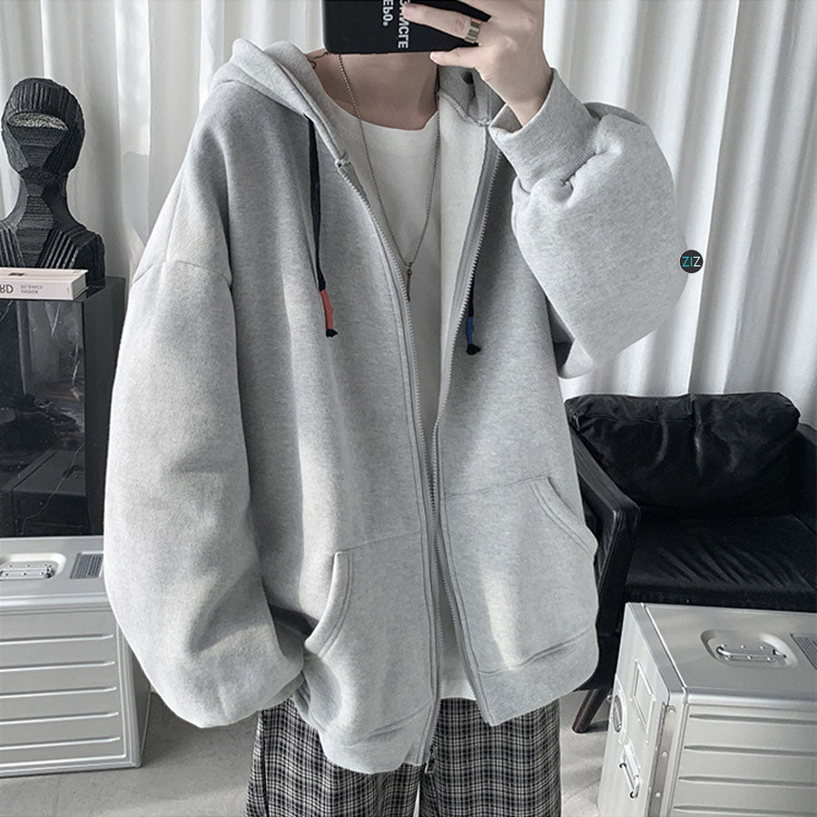 Áo khoác Hoodie Nam Nữ form rộng - Basic Oversize Zip-Up Hoodie Light Grey
